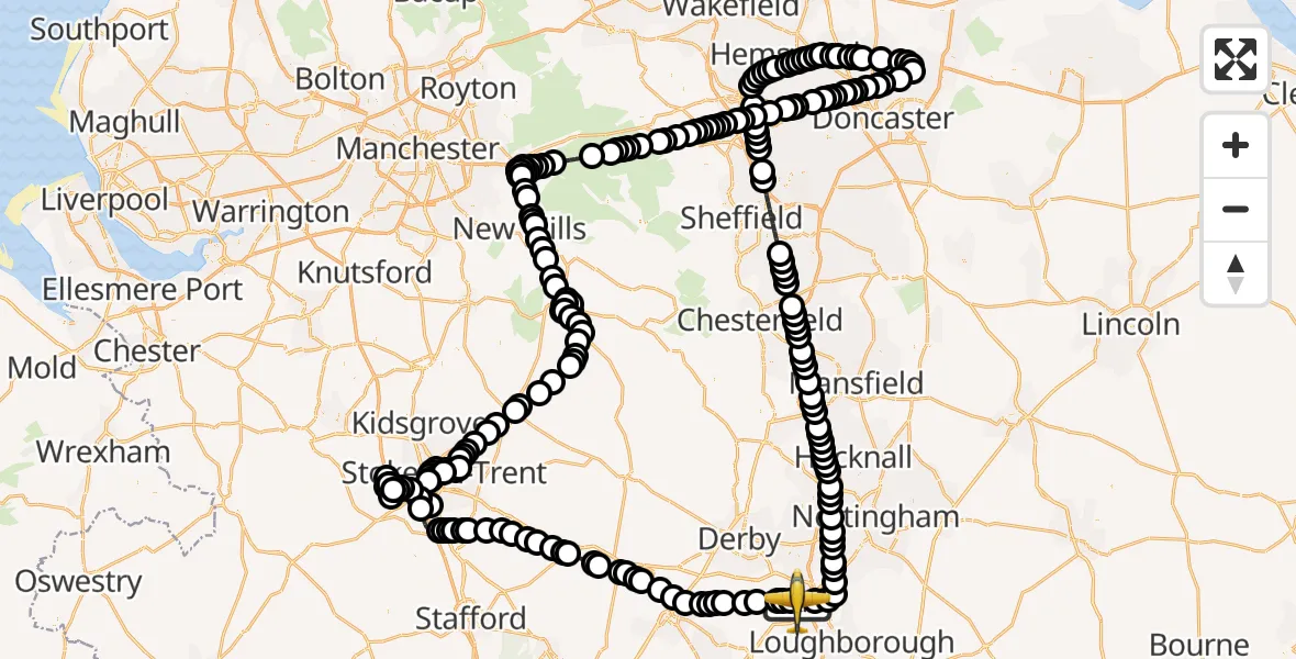 Flight route Police Aircraft East Midlands Airport - East Midlands Airport, 04 March 2026, 18:29
