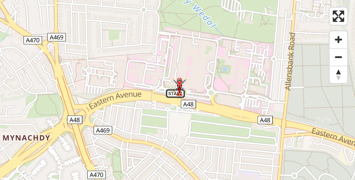 Flight path map showing Air Ambulance Helicopter route from Cardiff to Cardiff