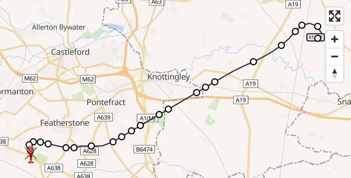 Routekaart van de vlucht: Air Ambulance Helicopter to YAA Nostell Helicopter Port