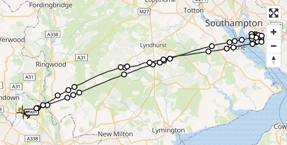 Flight path map showing Police Helicopter route from Bournemouth Airport to Bournemouth Airport