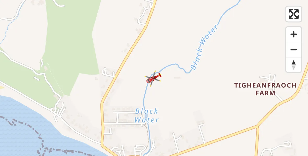 Flight path map showing Air Ambulance Helicopter route from Blackwaterfoot to Blackwaterfoot