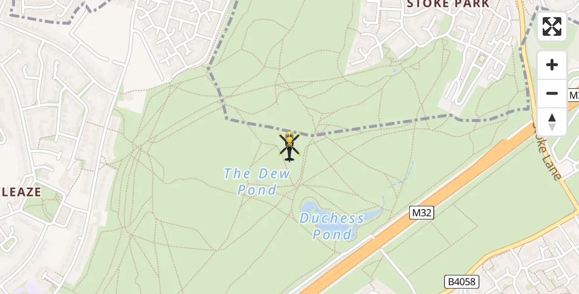 Routekaart van de vlucht: Police Helicopter on its way from Stoke Park