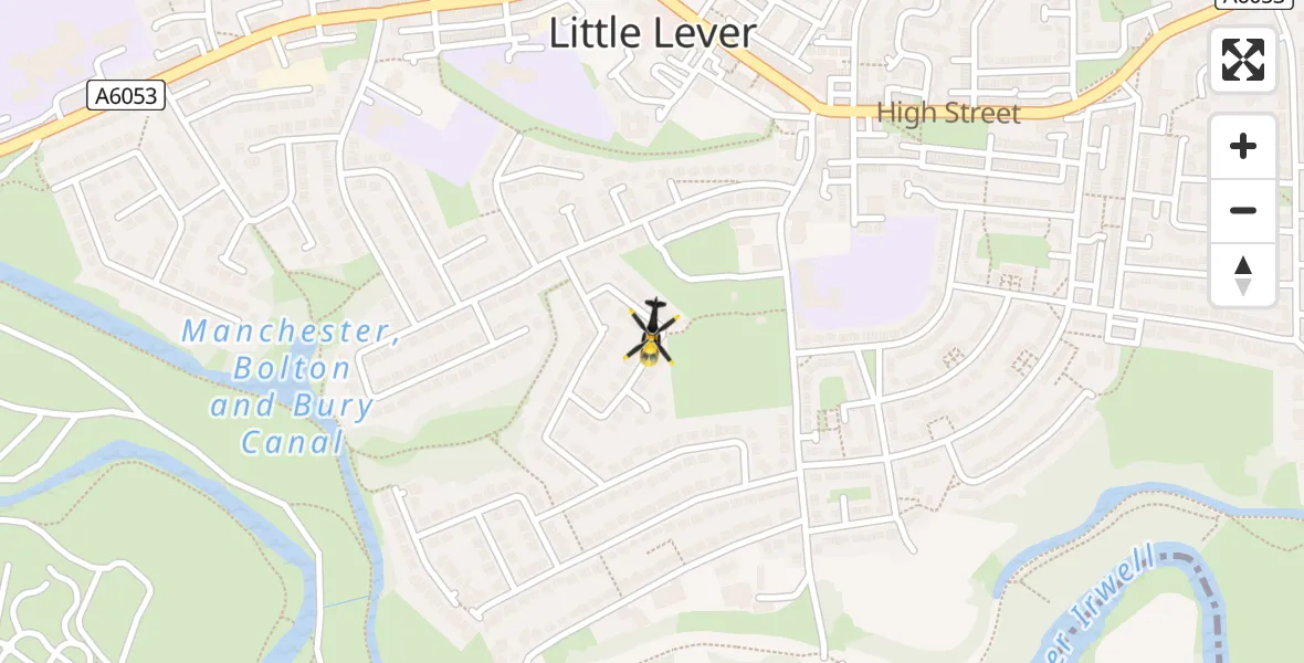 Flight path map showing Police Helicopter route from Little Lever to Little Lever