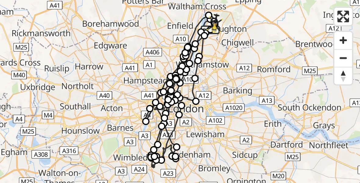 Routekaart van de vlucht: Police Helicopter to Sewardstonebury, Lippitts Hill