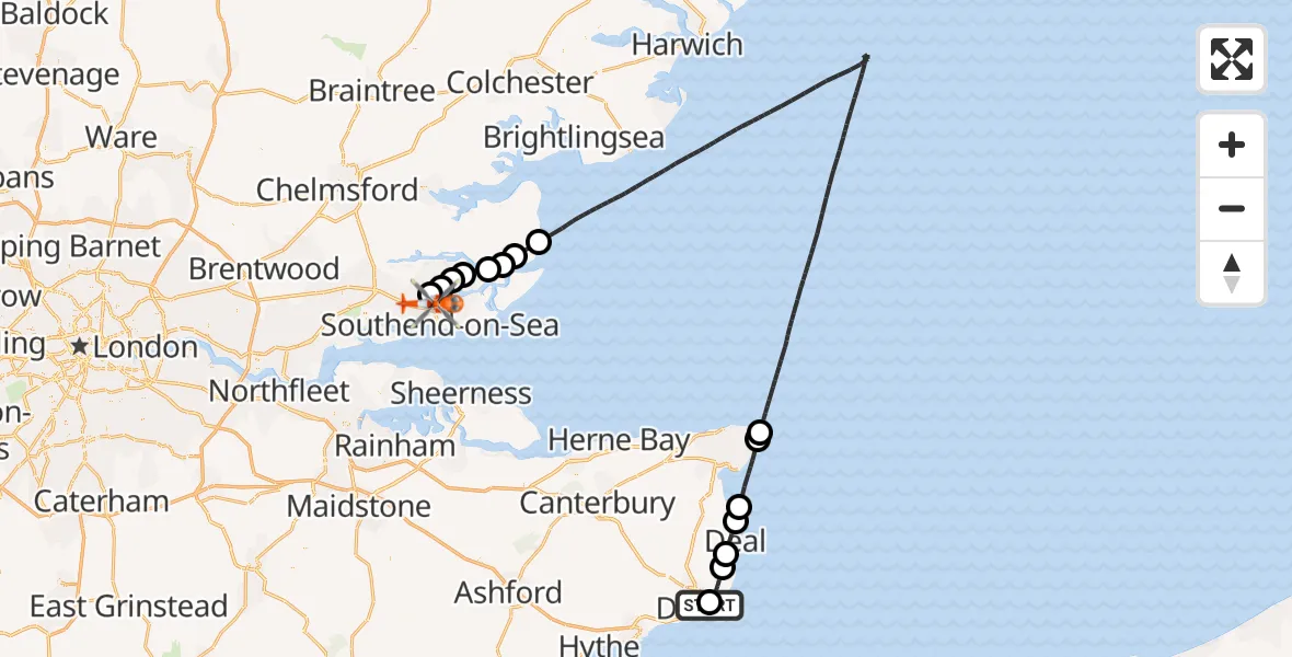 Routekaart van de vlucht: Coastguard Helicopter to London Southend Airport