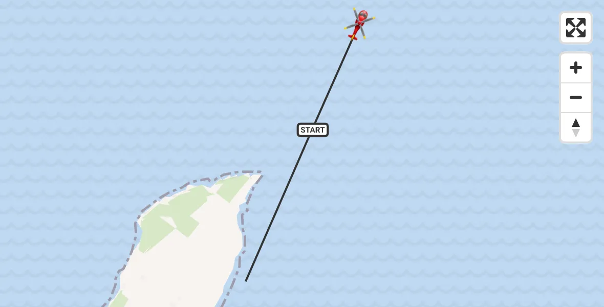 Flight path map showing Air Ambulance Helicopter route from North Sea to North Sea