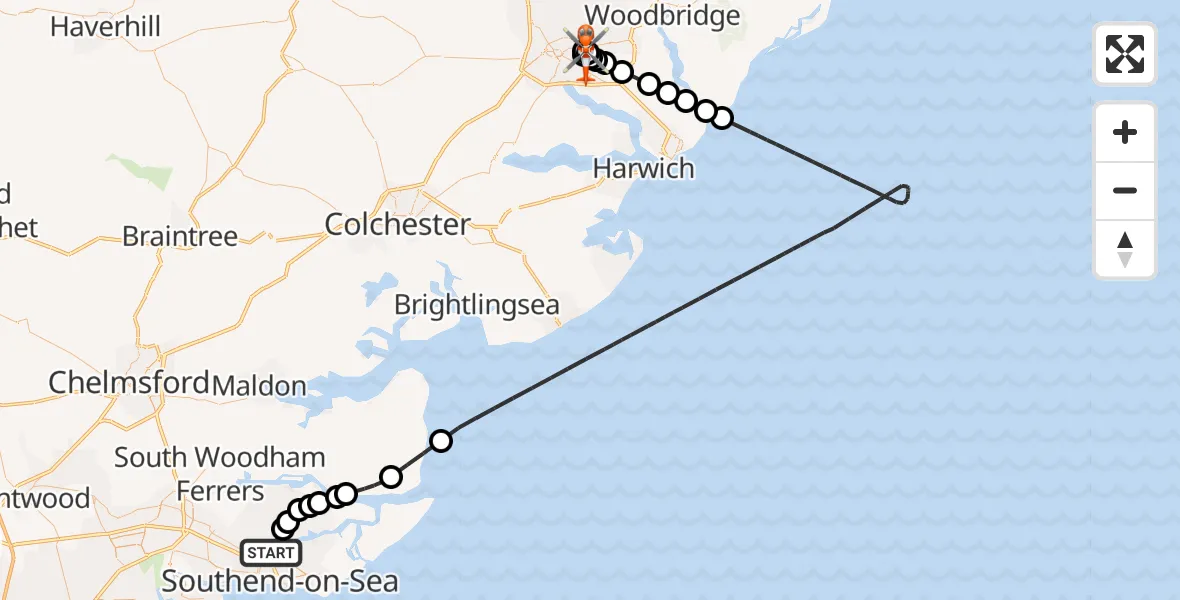 Routekaart van de vlucht: Coastguard Helicopter to Ipswich, Copleston Road