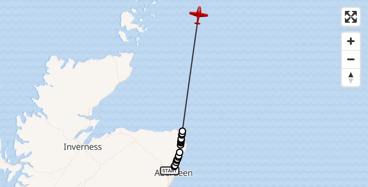 Flight path map showing Air Ambulance Aircraft route from Aberdeen City to North Sea