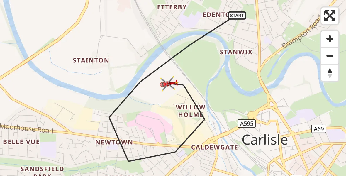 Flight path map showing Air Ambulance Helicopter route from Carlisle to Carlisle