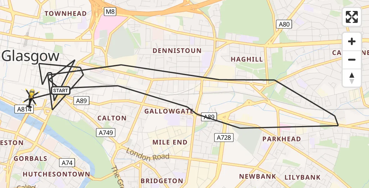Flight route Police Helicopter Glasgow - Glasgow, 05 March 2026, 14:03