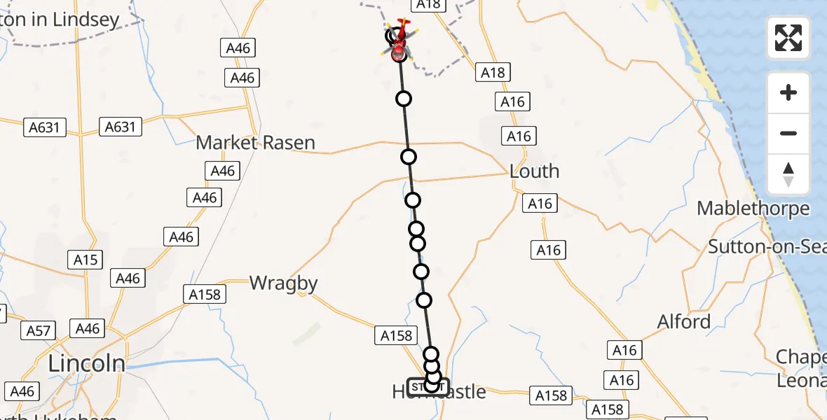Routekaart van de vlucht: Air Ambulance Helicopter to Thorganby CP