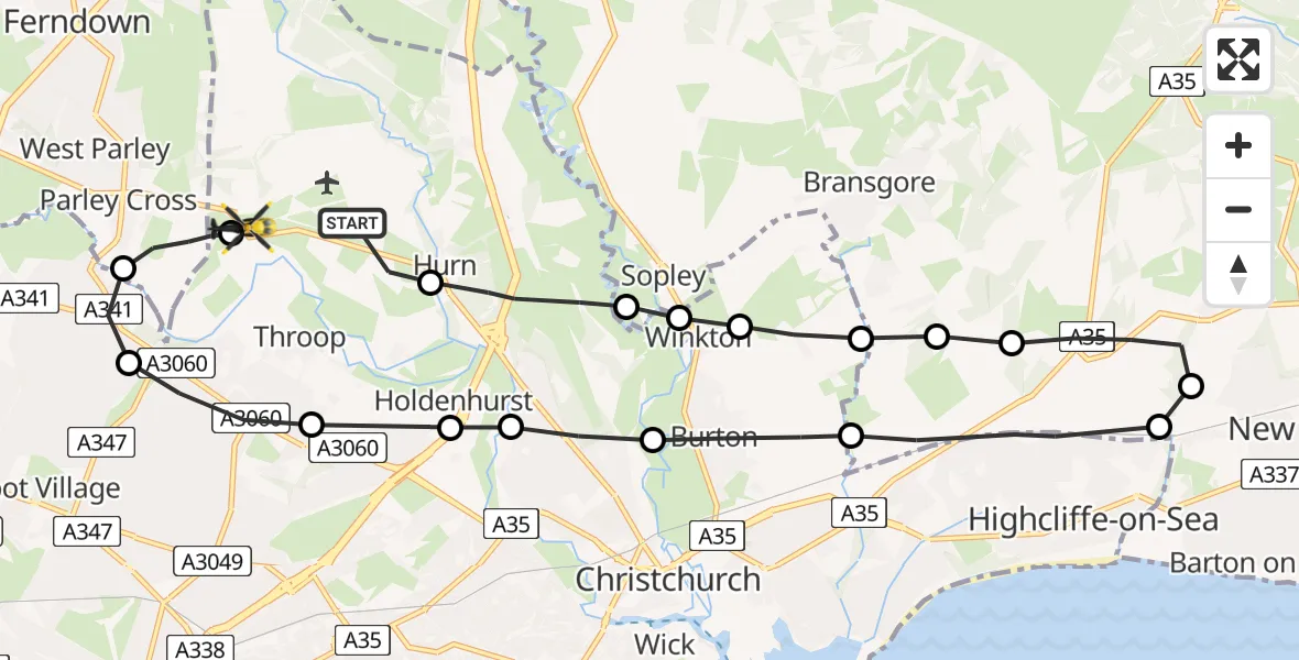 Flight path map showing Police Helicopter route from Bournemouth Airport to Bournemouth Airport