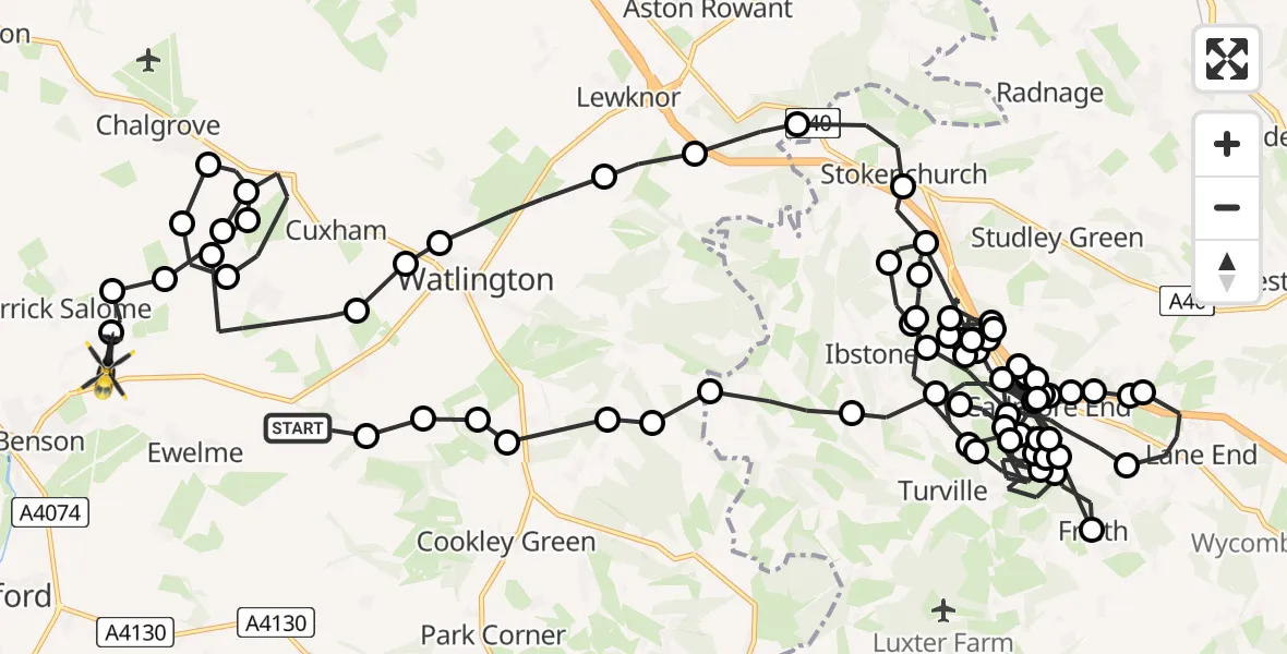 Flight path map showing Police Helicopter route from Ewelme to Ewelme