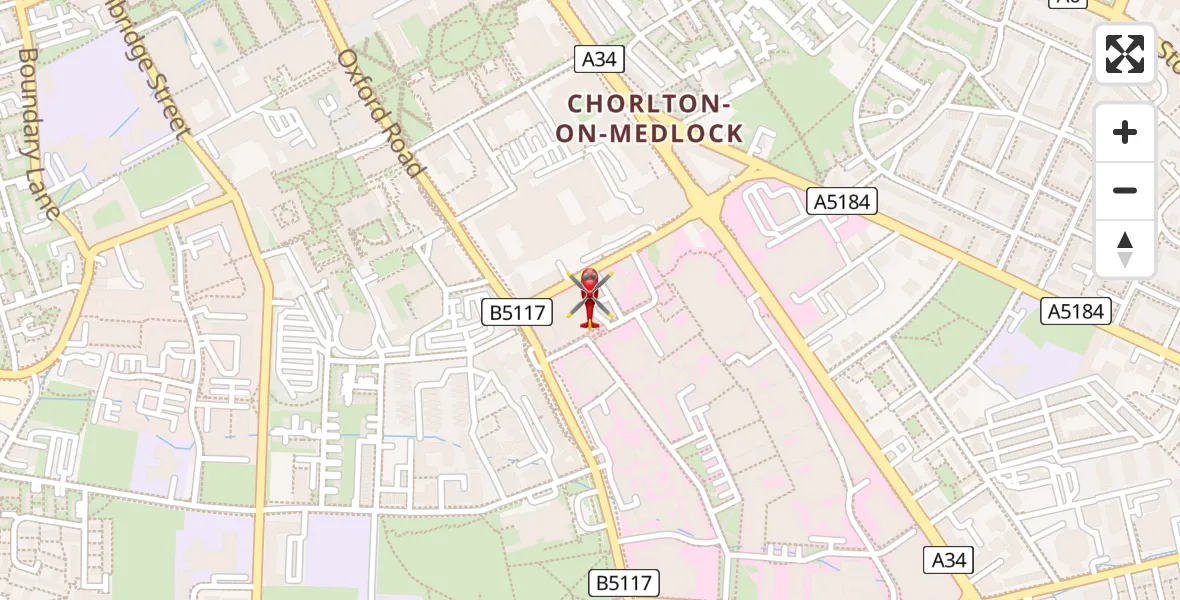 Flight path map showing Air Ambulance Helicopter route from Manchester to Manchester