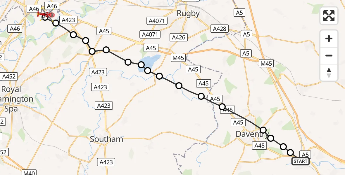 Routekaart van de vlucht: Air Ambulance Helicopter to Coventry Airport