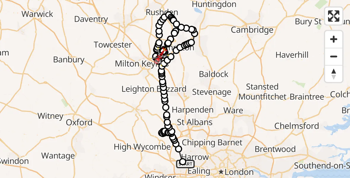 Routekaart van de vlucht: Air Ambulance Helicopter to Cranfield Airport