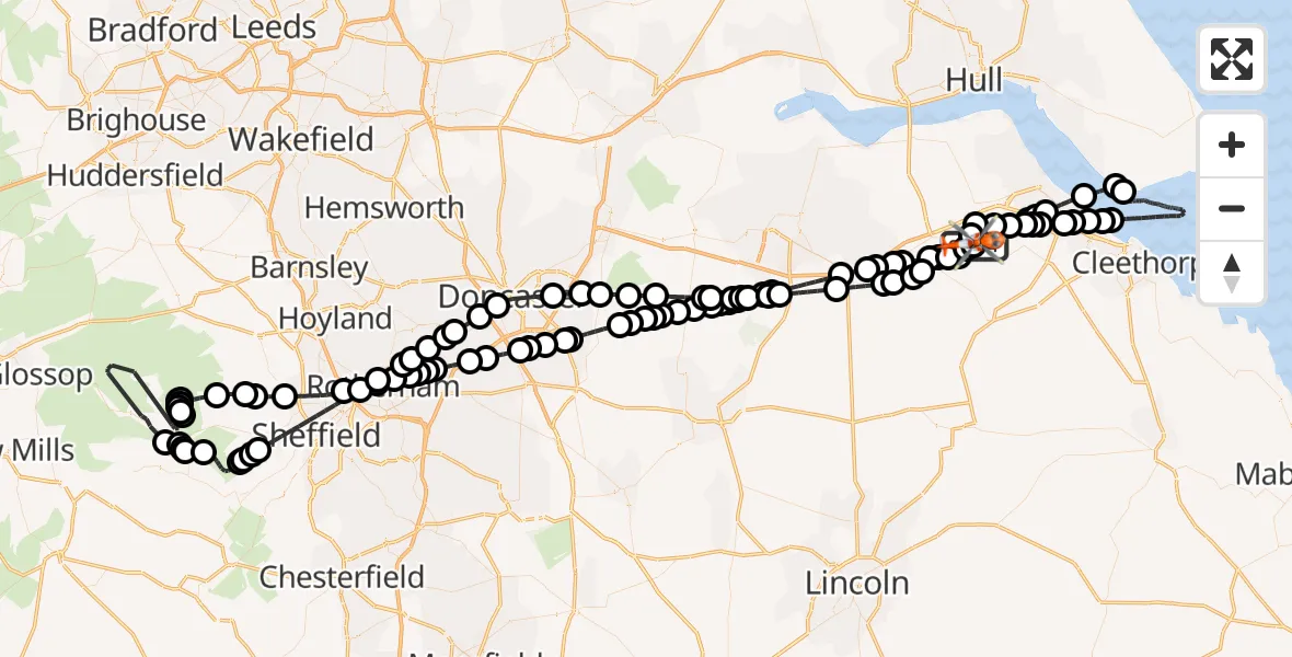 Flight path map showing Coastguard Helicopter route from Humberside Airport to Humberside Airport