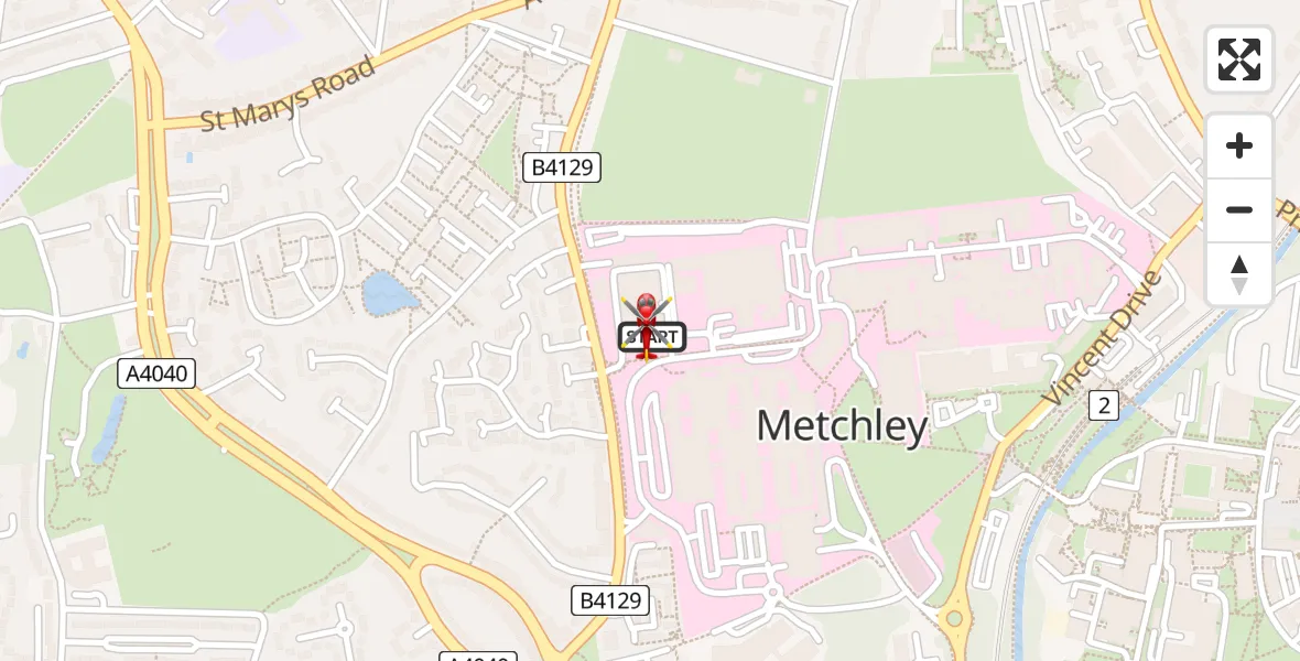 Flight path map showing Air Ambulance Helicopter route from Queen Elizabeth Hospital Helipad to Queen Elizabeth Hospital Helipad