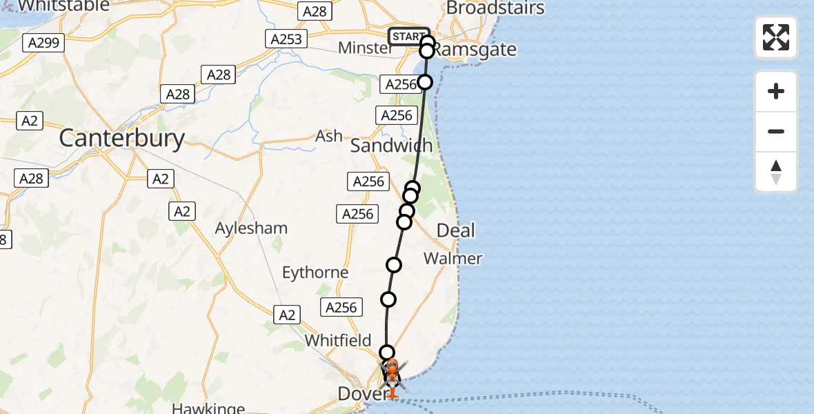 Routekaart van de vlucht: Coastguard Helicopter to Langdon Battery Heliport