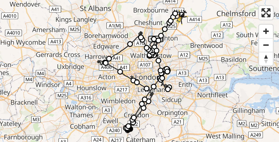 Routekaart van de vlucht: Police Helicopter to North Weald Bassett, Merlin Way