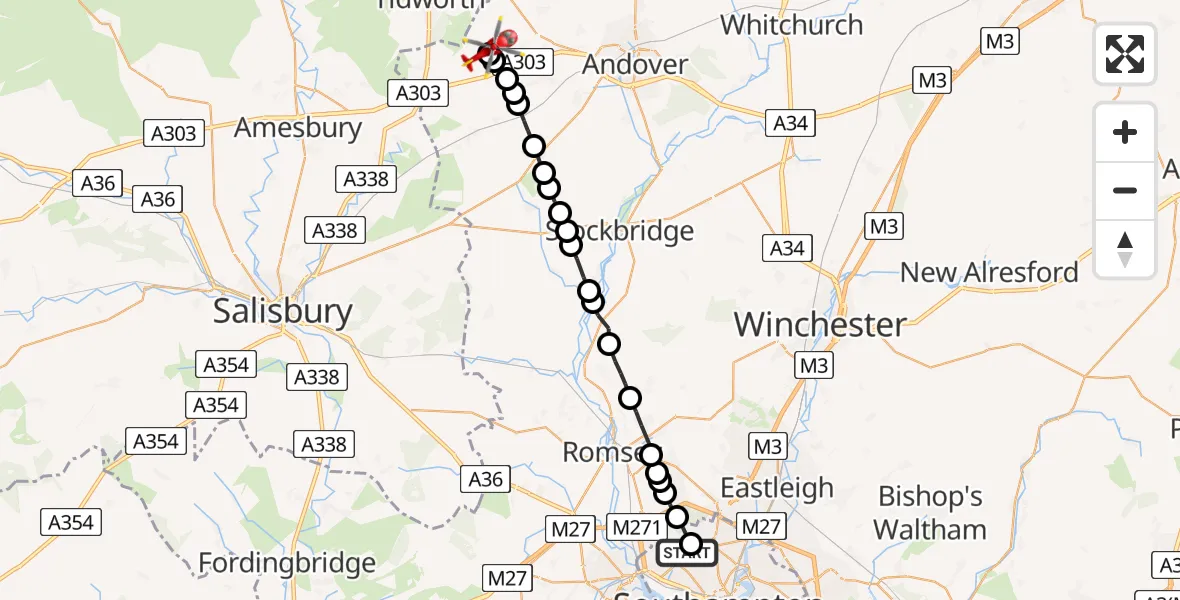Routekaart van de vlucht: Air Ambulance Helicopter to Kimpton, Snoddington Lane