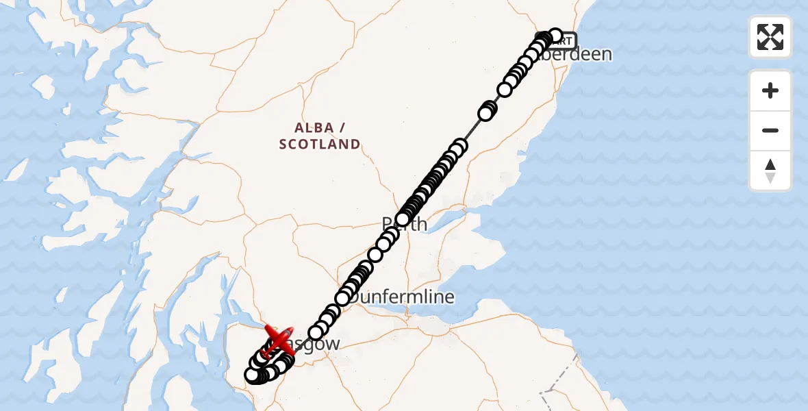 Routekaart van de vlucht: Air Ambulance Aircraft to Glasgow Airport