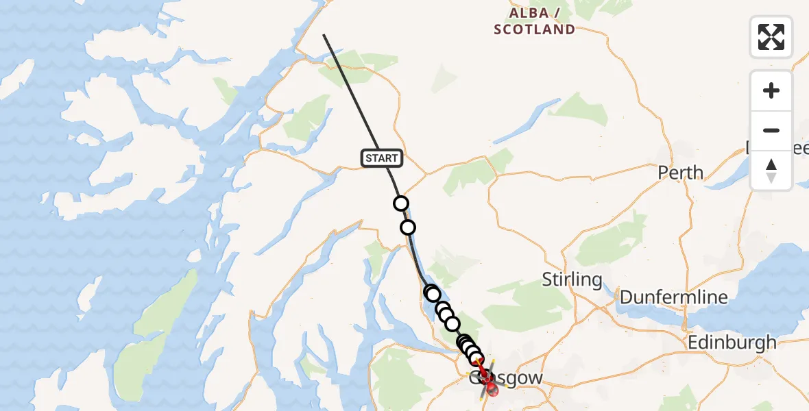 Flight path map showing Air Ambulance Helicopter route from Arrivain to Queen Elizabeth Hospital