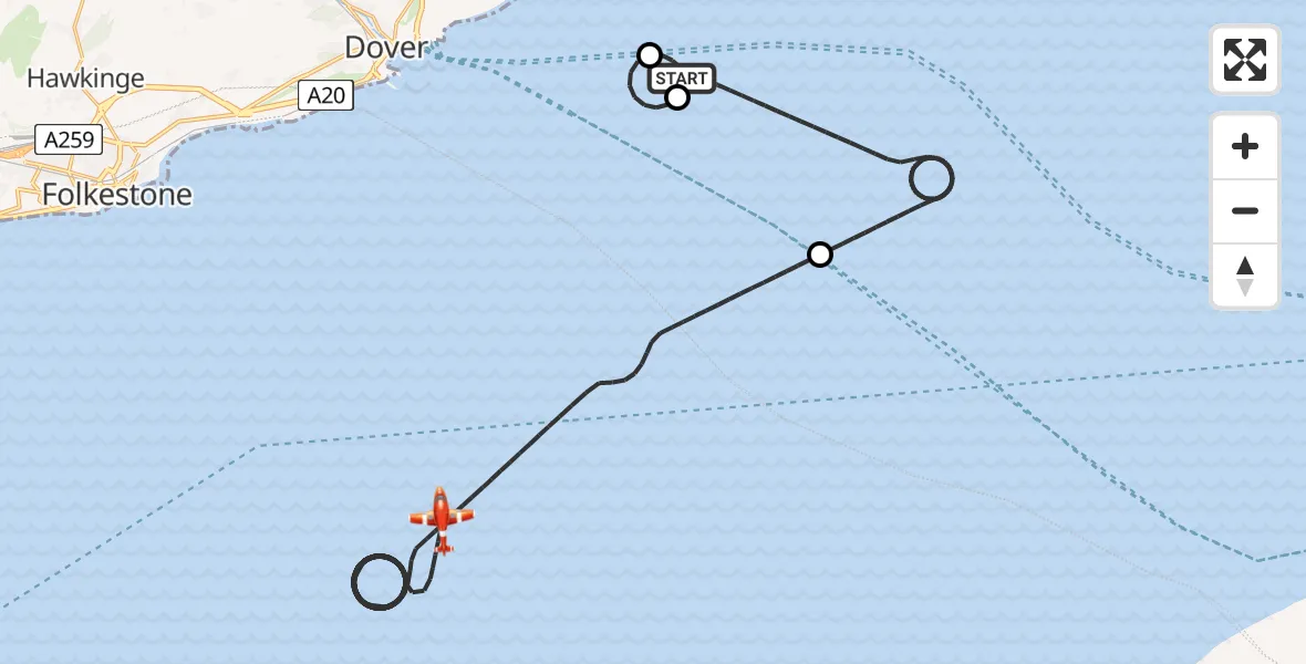 Flight path map showing Coastguard Drone route from North Sea to English Channel