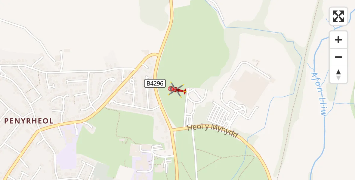 Flight path map showing Air Ambulance Helicopter route from Upper Loughor to Upper Loughor