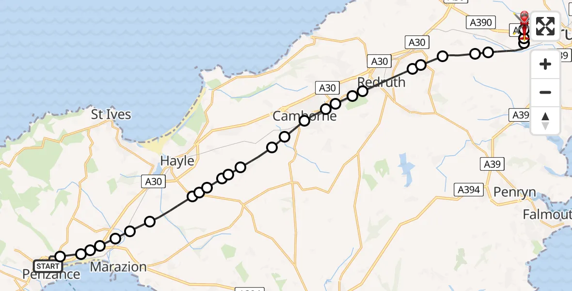 Routekaart van de vlucht: Air Ambulance Helicopter to Treliske Hospital