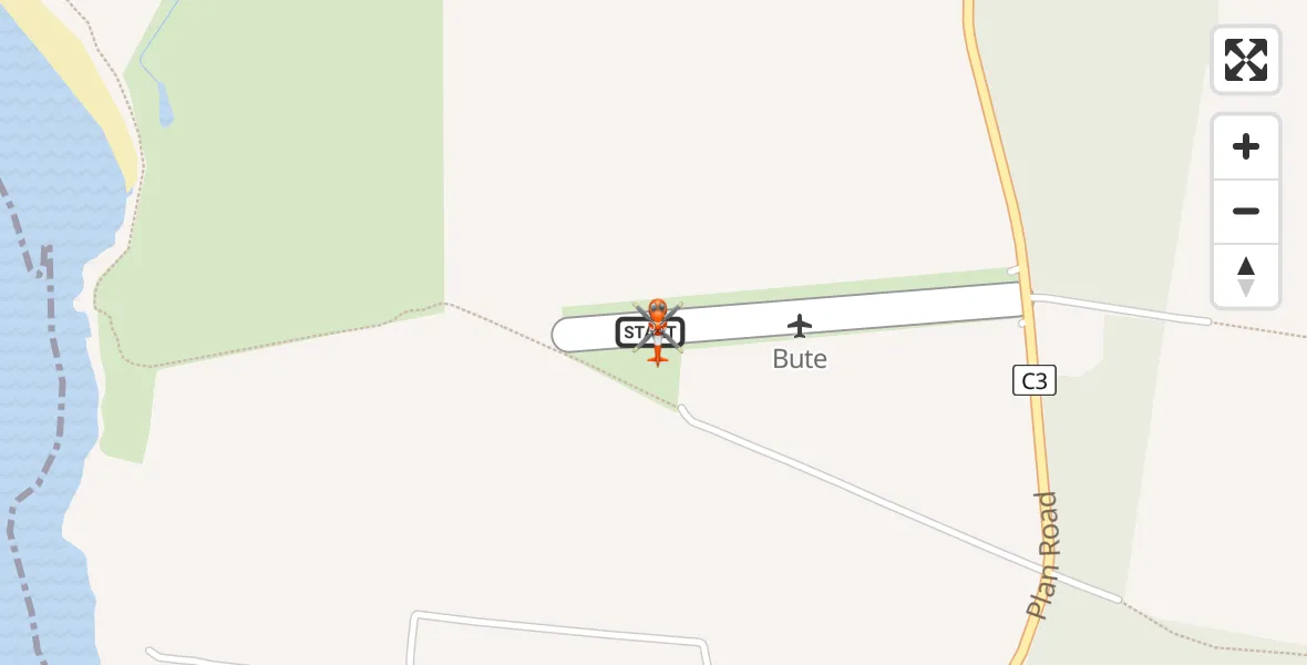 Flight path map showing Coastguard Helicopter route from Bute Airfield to Bute Airfield