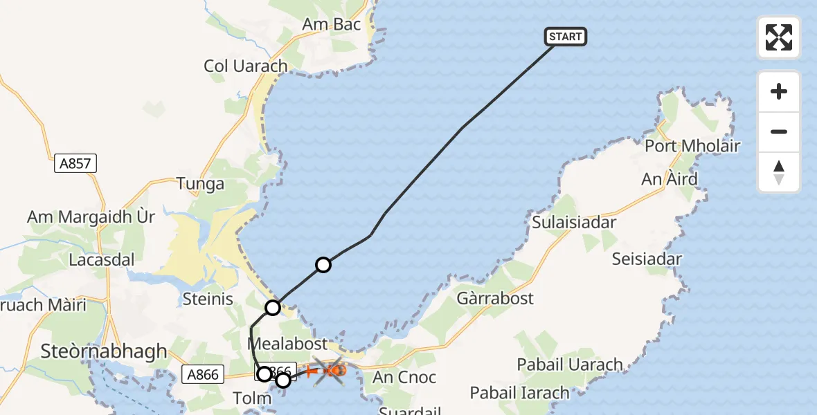 Flight path map showing Coastguard Helicopter route from Inner Seas to Inner Seas
