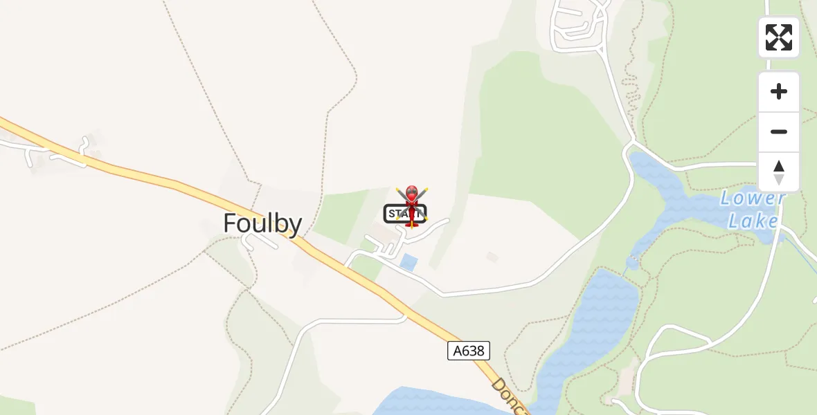 Flight path map showing Air Ambulance Helicopter route from YAA Nostell Helicopter Port to YAA Nostell Helicopter Port