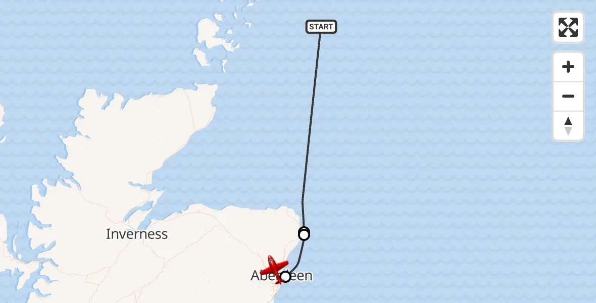 Flight path map showing Air Ambulance Aircraft route from North Sea to Aberdeen City