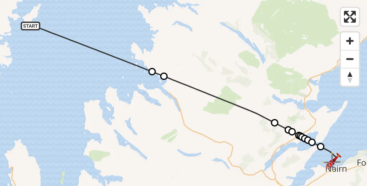 Flight path map showing Air Ambulance Helicopter route from Inner Seas to North Sea