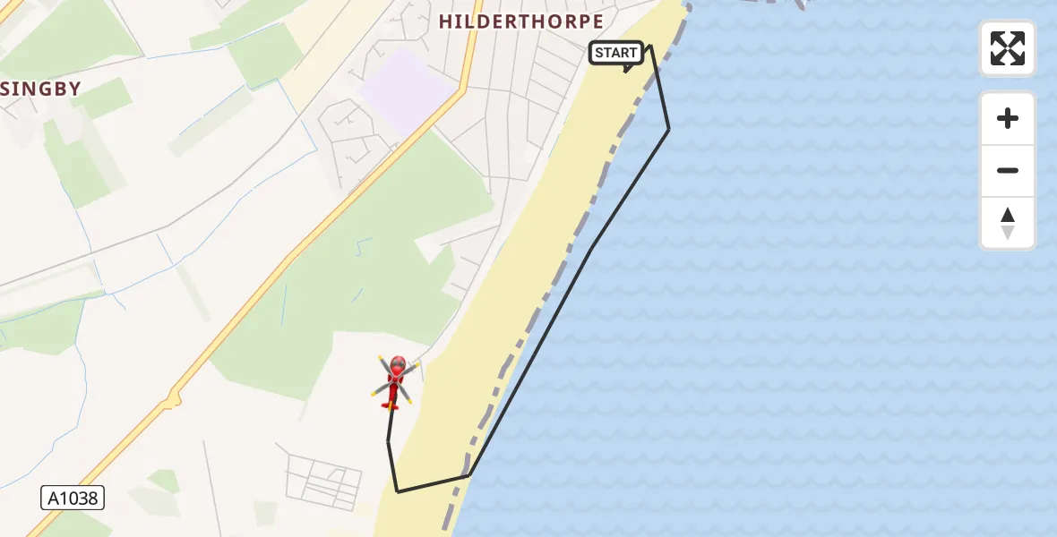Flight path map showing Air Ambulance Helicopter route from Bridlington to Bridlington