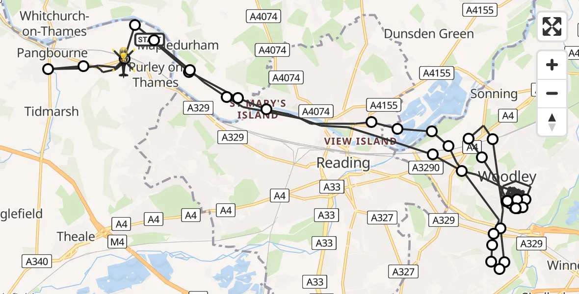 Routekaart van de vlucht: Police Helicopter to Purley on Thames, Purley Rise