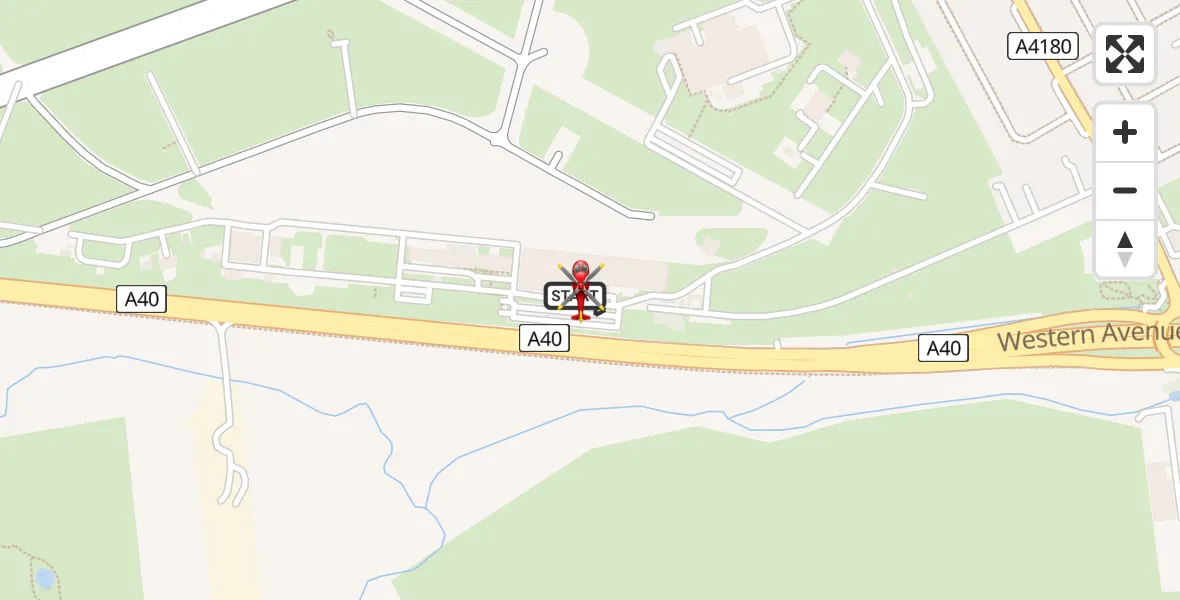 Flight path map showing Air Ambulance Helicopter route from RAF Northolt to RAF Northolt