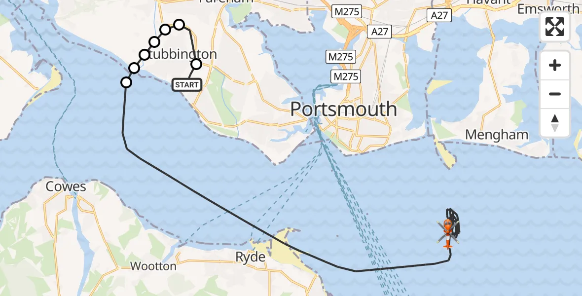 Routekaart van de vlucht: Coastguard Helicopter to English Channel