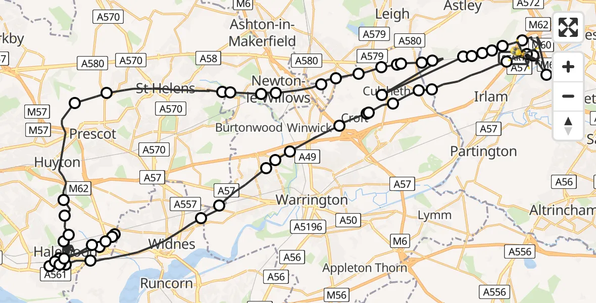 Flight path map showing Police Helicopter route from Manchester Barton Aerodrome to Manchester Barton Aerodrome
