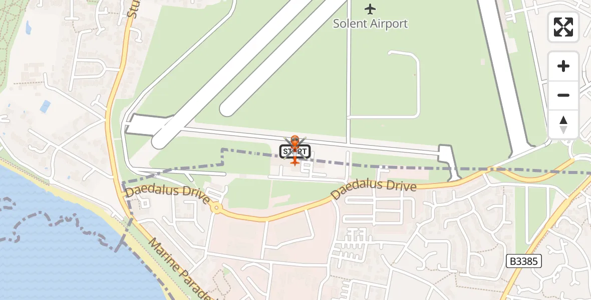 Flight path map showing Coastguard Helicopter route from Solent Airport to Solent Airport