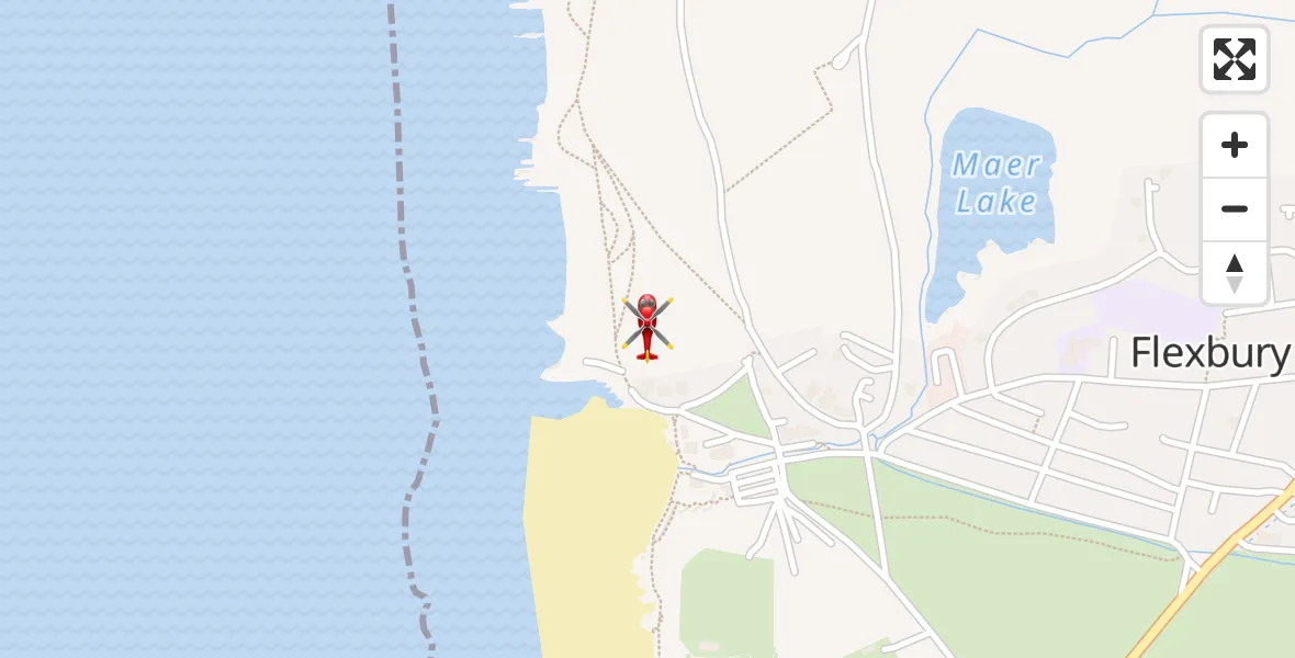 Flight path map showing Air Ambulance Helicopter route from Bude to Bude