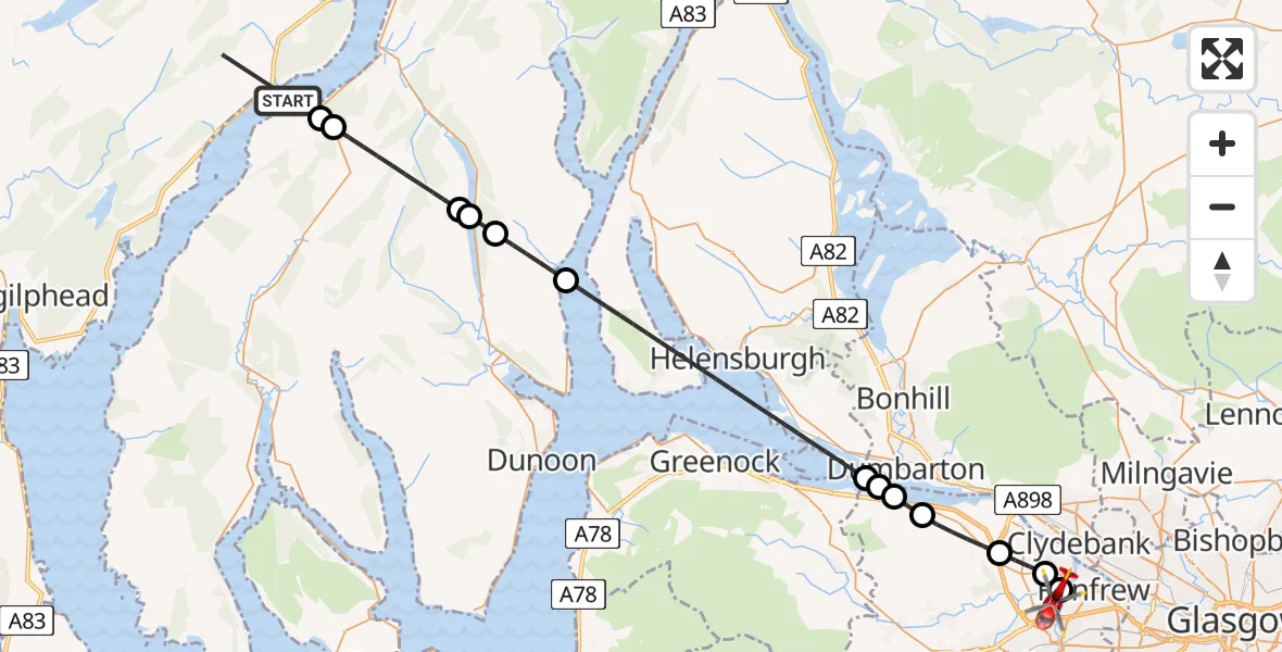 Routekaart van de vlucht: Air Ambulance Helicopter to Glasgow Airport