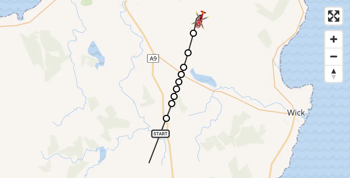 Flight path map showing Air Ambulance Helicopter route from Tacher to Bower