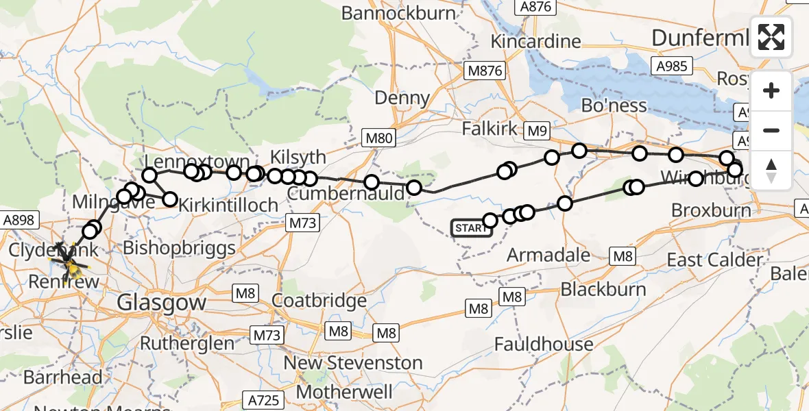Routekaart van de vlucht: Police Helicopter to Glasgow, Yoker Mill Road