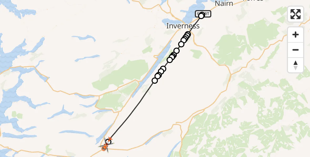 Flight path map showing Coastguard Helicopter route from Inverness Airport to Inverroy