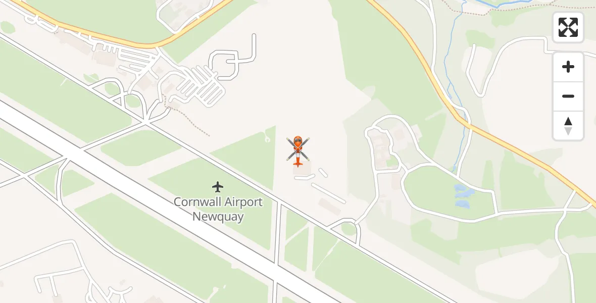 Flight path map showing Coastguard Helicopter route from Cornwall Airport Newquay to Cornwall Airport Newquay