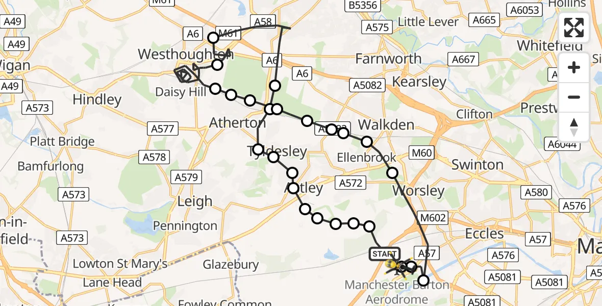 Routekaart van de vlucht: Police Helicopter to Manchester Barton Aerodrome