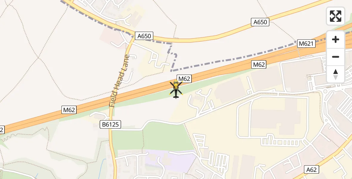 Flight path map showing Police Helicopter route from Birstall to Birstall