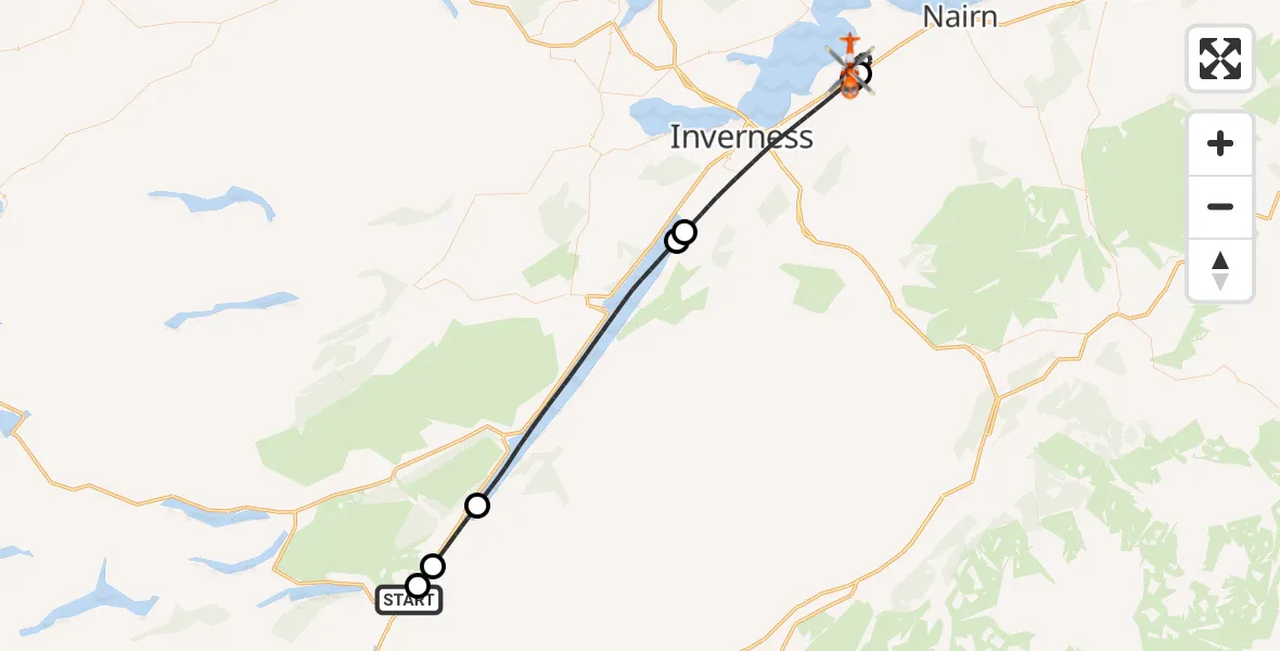 Flight path map showing Coastguard Helicopter route from Aberchalder to Inverness Airport